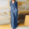 NATHGAM Plus Size Denim Dress for Women Oversized Long Sleeve Jean Maxi Dresses Loose Fit Button Up Lapel Dress Solid Dress view 2