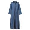 NATHGAM Plus Size Denim Dress for Women Oversized Long Sleeve Jean Maxi Dresses Loose Fit Button Up Lapel Dress Solid Dress view 4