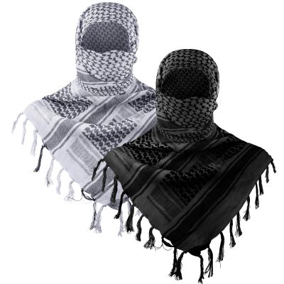Aonal Military Shemagh Tactical Desert Scarf, 100% Cotton Keffiyeh Neck Head Scarf Wrap for Men Women,X-White & Black(2 pcs)