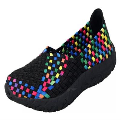 Lifup Women's Sidewalk Slip on Flat Elastic Woven Walking Shoes Lightweight Breathable Mesh Walking Sneakers Running Shoes Multicoloured 6.5