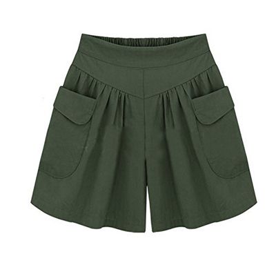 GOKKILRW Shorts for Women Summer Casual Elastic High Waisted Wide Leg Beach Loose Fit Short Pants with Pockets Trendy Solid Office Work Shorts Green