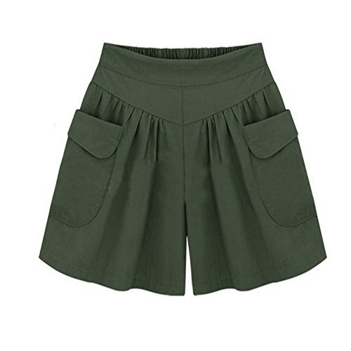 GOKKILRW Shorts for Women Summer Casual Elastic High Waisted Wide Leg Beach Loose Fit Short Pants with Pockets Trendy Solid Office Work Shorts Green