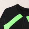 ABOCIW Womens Long Sleeve Rash Guard UV UPF 50+ Sun Protection Printed Zipper Surfing One Piece Swimsuit Tummy Control Bathing Suit #1 Black + Green XX-Large view 4