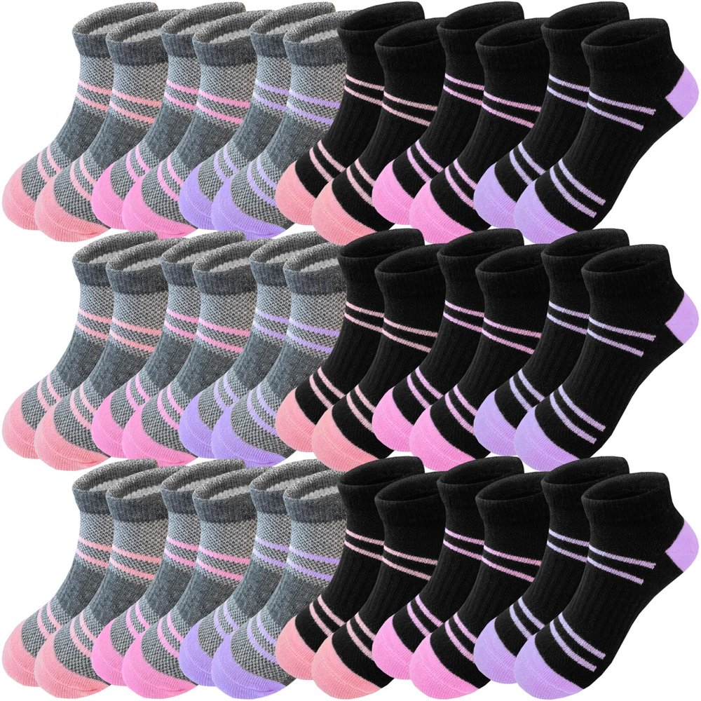 Bemeol Girls Socks 18 Pairs Kids Ankle Socks for Girls Cotton Sports Low Cut Athletic Sock(7-10 Years)