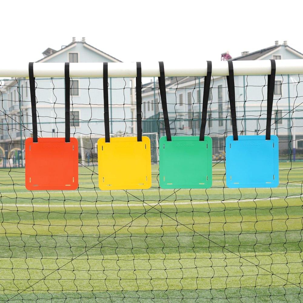 Eco Walker Soccer Goal Shooting Target Discs, Set of 4 (12 inch / 30 cm) Reactive Accuracy & Agility Targets with Adjustable Straps, Double as Flat Markers for Lacrosse, Hockey, Soccer & Baseball