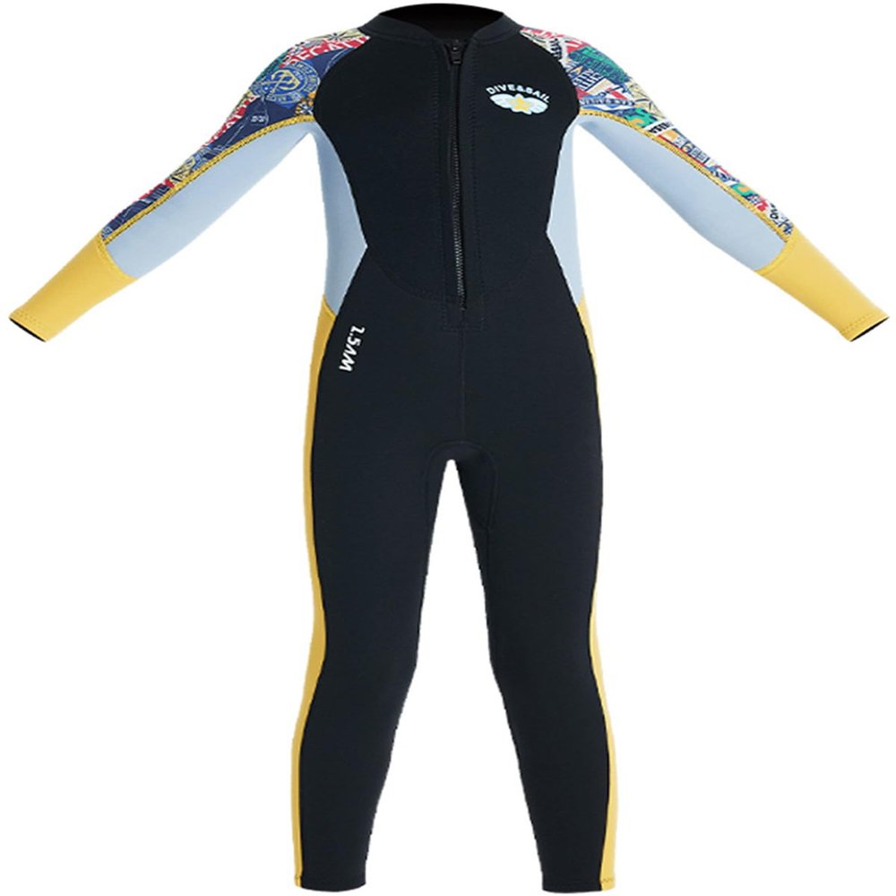 Boys Girls Wetsuit Set 2.5mm Long Sleeve Front Zip Thermal Wetsuit Swimsuits for Surfing Dive Snorkeling Water Sports