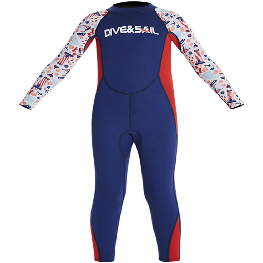 Boys Girls Wetsuit Set 2.5mm Long Sleeve Front Zip Thermal Wetsuit Swimsuits for Surfing Dive Snorkeling Water Sports