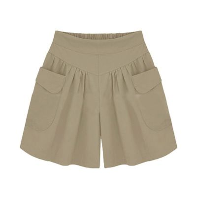 GOKKILRW Shorts for Women Summer Casual Elastic High Waisted Wide Leg Beach Loose Fit Short Pants with Pockets Trendy Solid Office Work Shorts Khaki
