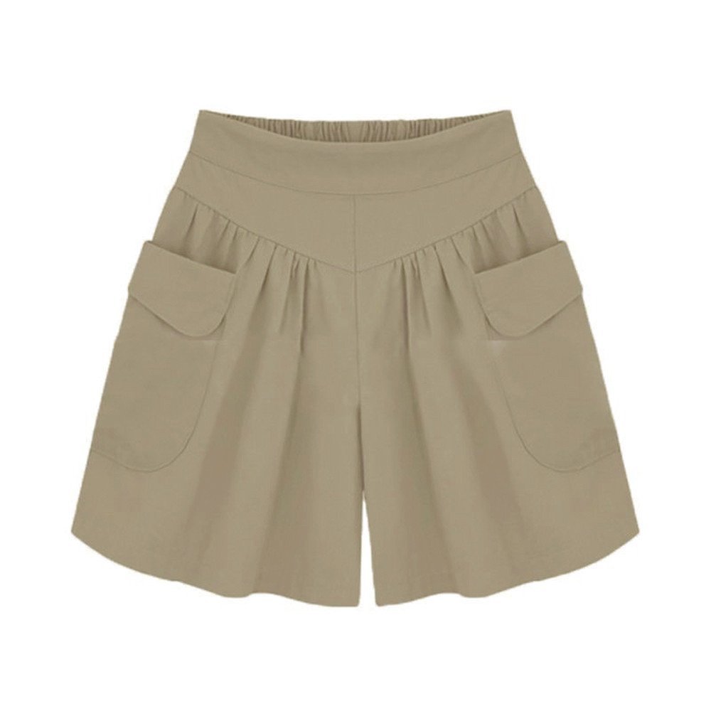 GOKKILRW Shorts for Women Summer Casual Elastic High Waisted Wide Leg Beach Loose Fit Short Pants with Pockets Trendy Solid Office Work Shorts Khaki