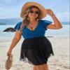 Blooming Jelly Women's Plus Size Swimsuits 2026 One Piece Swim Dress Full Coverage Bathing Suit Front Cross Swimwear(Blue and Black, 3X-Large) view 2