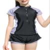 Girl Swimwear Quick Dry Zipper Swimsuits Short Sleeve Rash Guard Water Sports Surfing Swimsuits with Shorts Two Piece Sun Protection Swimsuit view 1