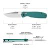 CJRB Prado Pocket Knife 3.76" AR-RPM9 Sand Polish Steel Blade G10 Handle Crossbar Lock Folding Pocket Knife for Men Outdoor Survival Camping and EDC, J1936 Aqua Green view 2