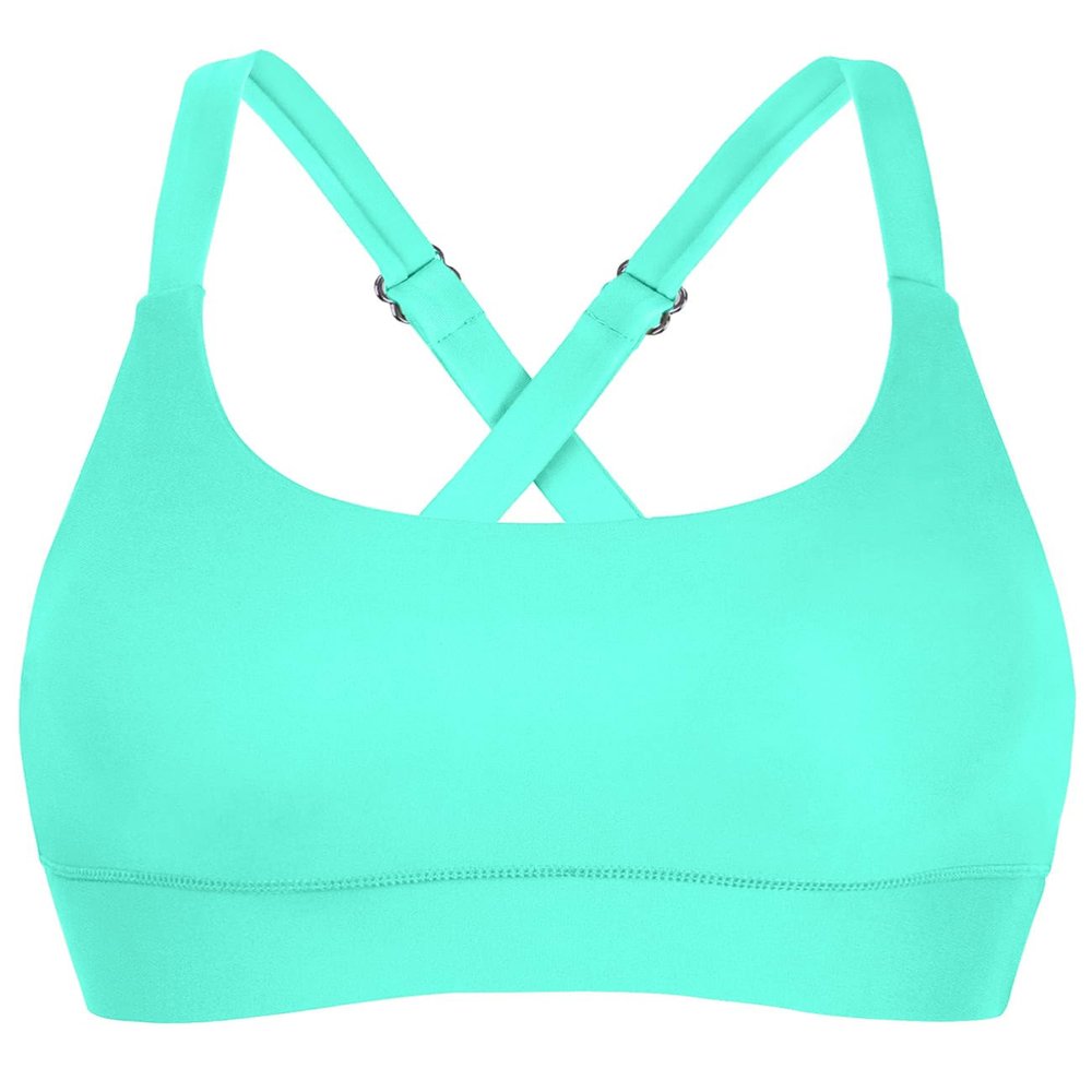 Balasami Womens Supportive Scoop Neck Sporty Swimsuit Cross Spaghetti Strap Bathing Suit Bikini Top Mint, Small