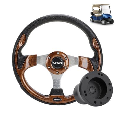 AIPSET Golf Cart Steering Wheel and Adapter Kit Compatible with EZGO RXV/TXT Model, Easy Installation - Woodgrain
