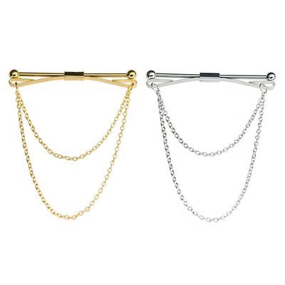 2PCS Tassel Chain Brooch Collar Cravat Pin Necktie Collar Bar Tie Shirt Tie Clip Tie Chain Shirt Collar Chain Stick Pin Brooch