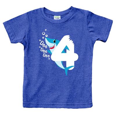 4th Birthday Shirt boy Shark Four Year Old Toddler Tshirt 4 Years t Boys tee Fourth Bday Outfit (US, Age, 5 Years, Charcoal Blue)
