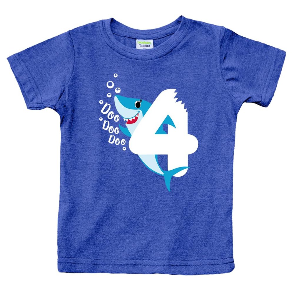 4th Birthday Shirt boy Shark Four Year Old Toddler Tshirt 4 Years t Boys tee Fourth Bday Outfit (US, Age, 5 Years, Charcoal Blue)