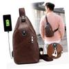 Holibanna Men Pu Leather Crossbody Sling Bag Usb Headphone Port Lightweight Chest Bag for Outdoor Sports and Daily Wear Dark Brown view 2