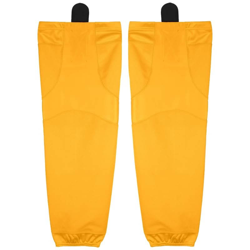 PEAR SOX Stock Polyester Pro-Mesh Ice Hockey Solid Socks for Senior, Junior Athletes - Breathable Mesh Inserts, Two Sewn-in Straps, Ergonomic Fit Elastic Ankle (Athletic Gold, Medium)