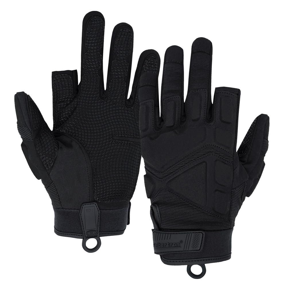 Seibertron S.O.L.A.G-HI 2.0 Half Index Finger Tactical Gloves - Water Resistant Impact Gloves for Airsoft, Hunting, and Hiking Black XS