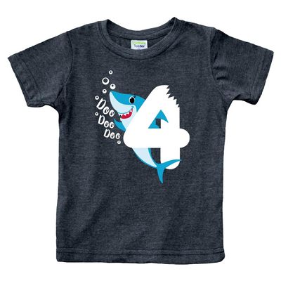 4th Birthday Shirt boy Shark Four Year Old Toddler Tshirt 4 Years t Boys tee Fourth Bday Outfit (US, Age, 4 Years, Charcoal Black)