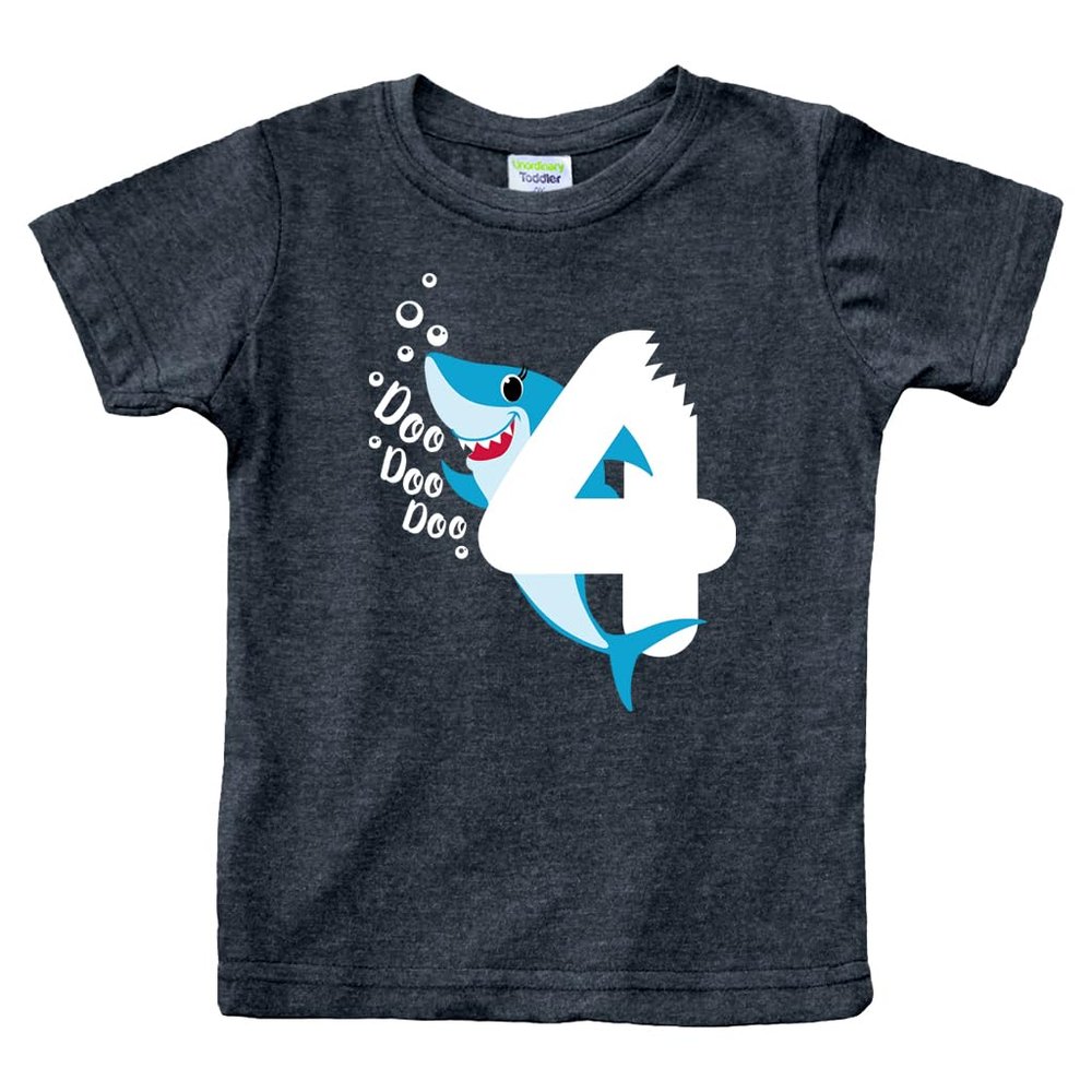 4th Birthday Shirt boy Shark Four Year Old Toddler Tshirt 4 Years t Boys tee Fourth Bday Outfit (US, Age, 4 Years, Charcoal Black)
