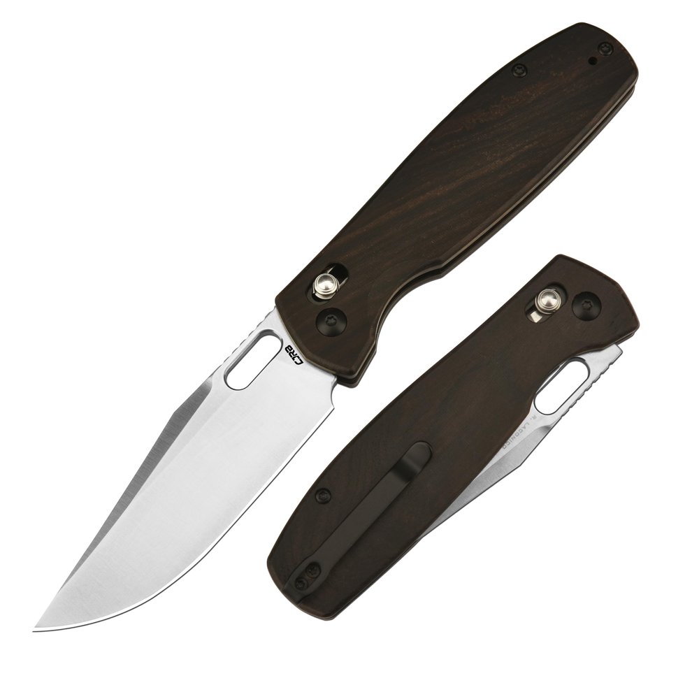 CJRB Prado Folding Pocket Knife 3.76" AR-RPM9 Sand Polish Steel Blade Ebony Handle Crossbar Lock for Men Outdoor, Survival, Camping and EDC, Ebony