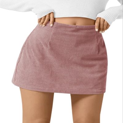 Wenrine Womens Corduroy Mini Skirt High Waisted Basic Casual A-line Short Fall Winter Skirts Pink