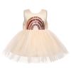 ABEWIP Girls Rainbow Sequin Tulle Dress Ruffle Sparkle Toddler Girl Kids Party Bridesmaid Wedding Gown Dresses Apricot 18-24M view 1