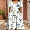 Akivide Women Casual Short Sleeve Boho Floral Print Maxi Dress with Pocket Plus Size Summer Crewneck Flowy Beach Tshirt Dress view 2