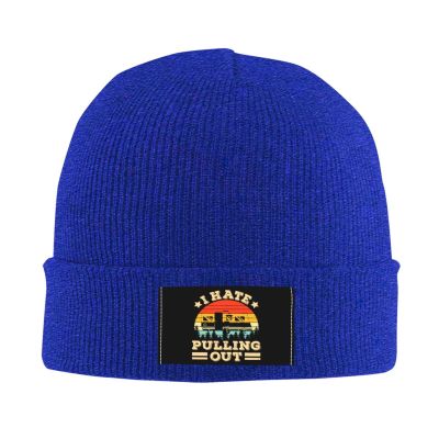 I Hate Pulling Out Funny Camper RV Camping Trailer Beanie Hat Women Warm Hats Men Knit Skull Cap Knitted Hat Blue