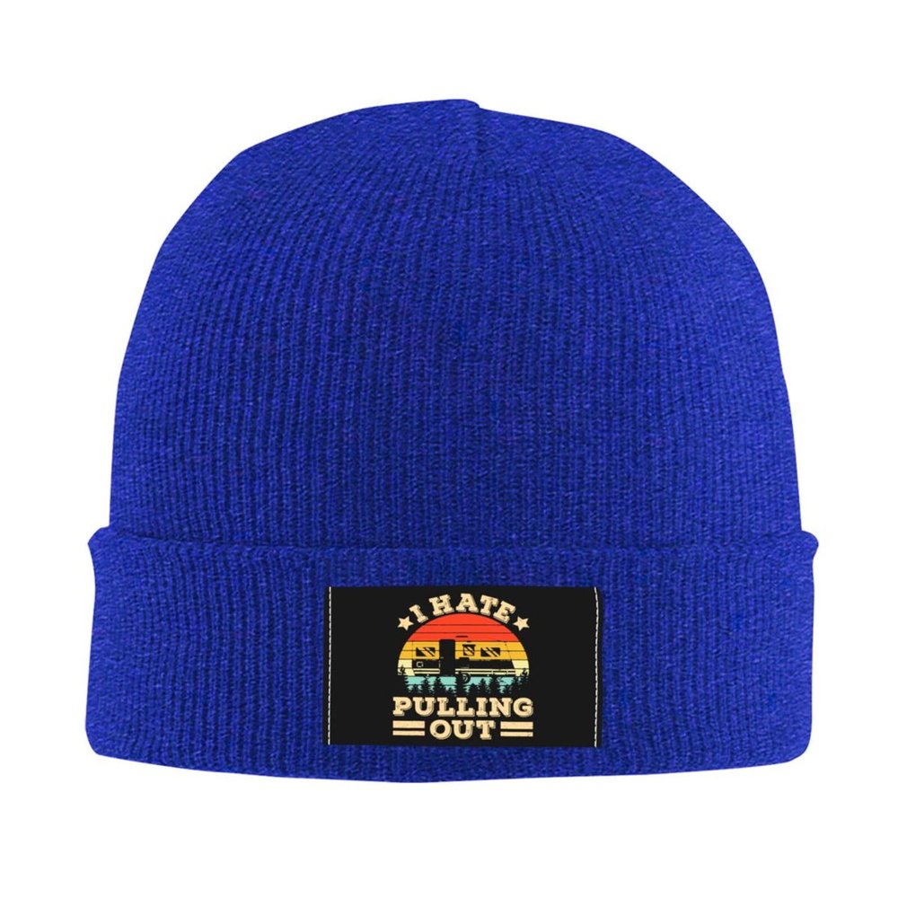 I Hate Pulling Out Funny Camper RV Camping Trailer Beanie Hat Women Warm Hats Men Knit Skull Cap Knitted Hat Blue