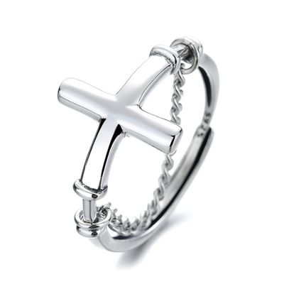 WCB1FPu Women's S925 Sterling Silver Ring Complex Fashion Cross Stitching Chain Index Finger Ring Open Adjustable Ring