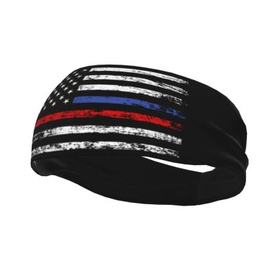 an American Flag with Police and Firefighter Stripes Headbands for Women Men Breathable Sports Headband Outdoor Interior Sports Wicking Hair Ties Leisure Hair Bands