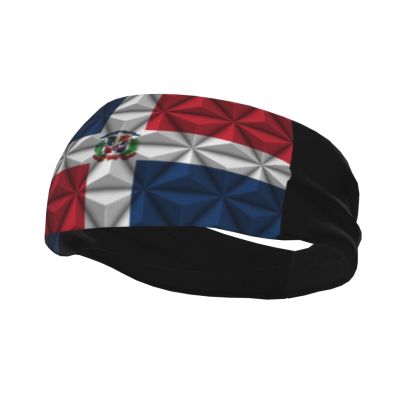 Flag of The Dominican Republic with Polygonal Effect Headbands for Women Men Breathable Sports Headband Outdoor Interior Sports Wicking Hair Ties Leisure Hair Bands