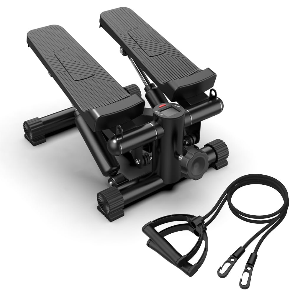 Vobzolite Mini Steppers for Exercise, Stair Stepper with Resistance Bands, Mini Stepper with 300LBS Loading Capacity, Hydraulic Fitness Stepper with LCD Monitor (Black)