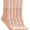 YOLAI 5 Pack Sheer Mesh Transparent Socks For Women Ultrathin See Through Lace Elastic Ankle Socks (Beige, One Size) view 4