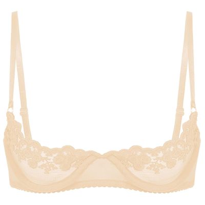 renvena Women's Sexy 1/4 Cup Lace Bra Balconette Mesh Underwired Unlined Demi Shelf Bra Daily Wear Nude B Large