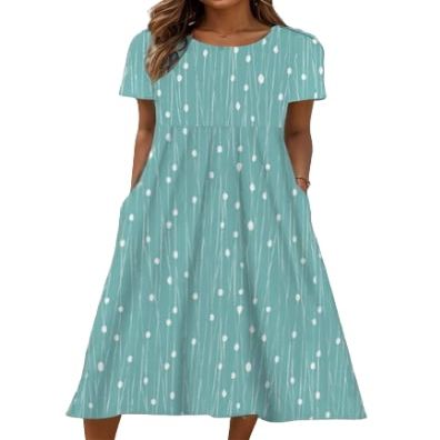 Akivide Women Casual Short Sleeve Boho Floral Print Maxi Dress with Pocket Plus Size Summer Crewneck Flowy Beach Tshirt Dress