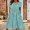Akivide Women Casual Short Sleeve Boho Floral Print Maxi Dress with Pocket Plus Size Summer Crewneck Flowy Beach Tshirt Dress view 2