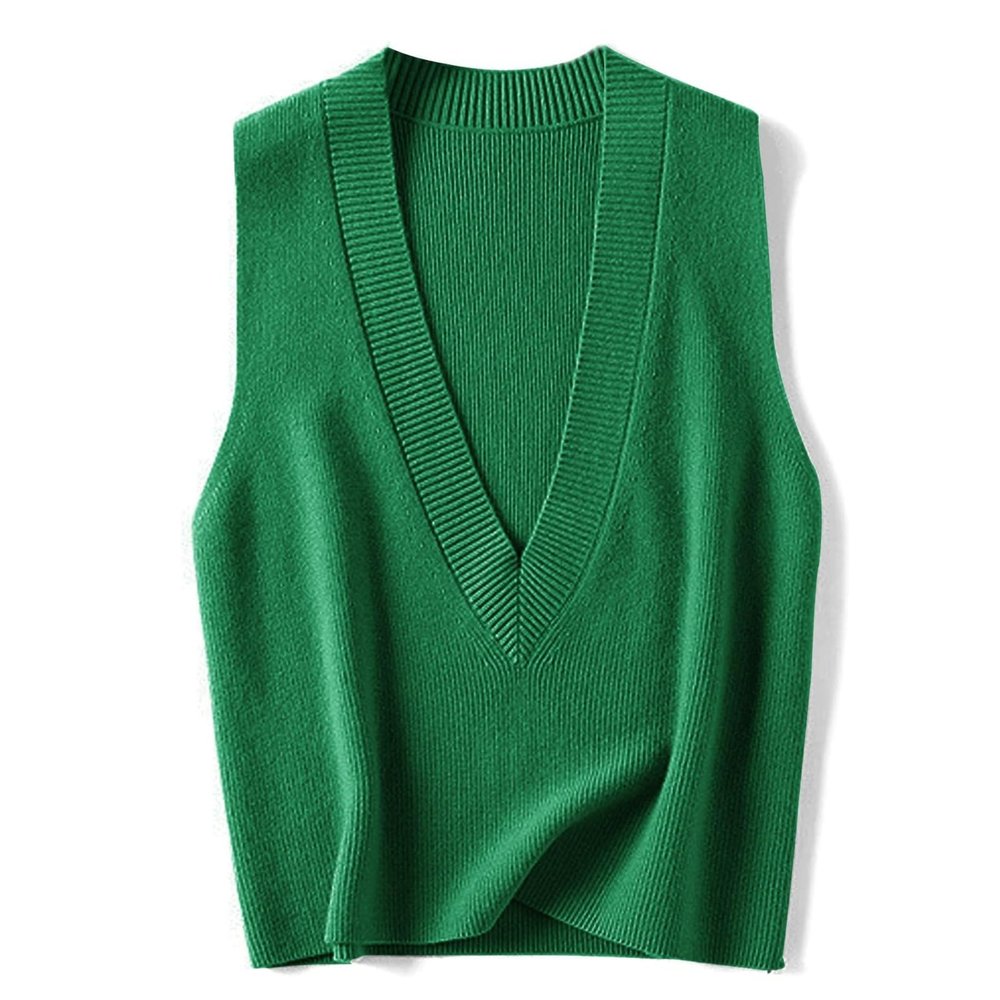 Blostirno Women's Sweater Vest V Neck Knit Pullover Vests Trendy Solid Knitwear Sleeveless Sweaters Tops(Green S)