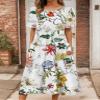 Akivide Women Casual Short Sleeve Boho Floral Print Maxi Dress with Pocket Plus Size Summer Crewneck Flowy Beach Tshirt Dress view 2