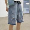 JEsilunmaMY Men's Ripped Baggy Denim Shorts Distressed Fashion Straight Denim Shorts Casual Hip Hop Short Jeans with Hole (Blue,Medium) view 2
