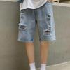 JEsilunmaMY Men's Ripped Baggy Denim Shorts Distressed Fashion Straight Denim Shorts Casual Hip Hop Short Jeans with Hole (Blue,Medium) view 3
