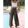 Duyang Womens Cotton Linen Palazzo Pants Drawstring Elastic Waist Casual Wide Leg Trousers with Pockets(Chestnut Brown,XL) view 3
