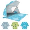 OutdoorMaster Pop Up Beach Umbrella, Portable Tent Shelter, Beach Shade Sun Canopy with UPF 50+ UV Protection, Extendable Floor with Carrying Bag - Blue Feathers