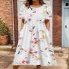 Akivide Women Casual Short Sleeve Boho Floral Print Maxi Dress with Pocket Plus Size Summer Crewneck Flowy Beach Tshirt Dress view 2