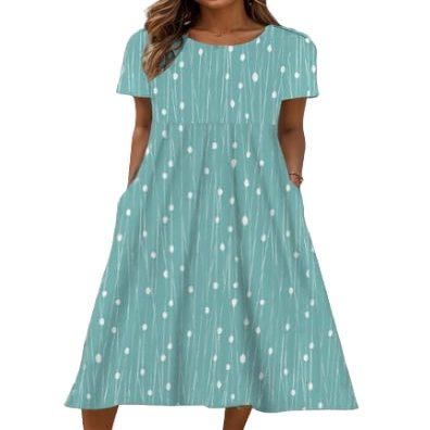 Akivide Women Casual Short Sleeve Boho Floral Print Maxi Dress with Pocket Plus Size Summer Crewneck Flowy Beach Tshirt Dress