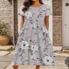 Akivide Women Casual Short Sleeve Boho Floral Print Maxi Dress with Pocket Plus Size Summer Crewneck Flowy Beach Tshirt Dress view 2