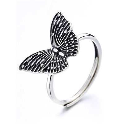 WCB1FPu Women's Personality Ring S925 Silver Ring Retro Adjustable Fashion Butterfly Open Ring Jewelry